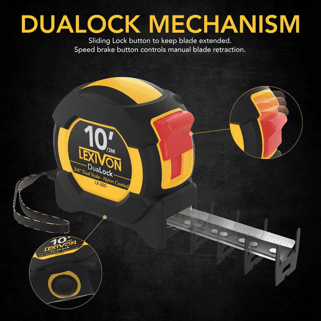 [3-Pack] 10Ft/3m DuaLock Tape Measure | 3/4-Inch Wide Blade With Nylon side, Matte Finish White & Yellow Dual Sided R... - Image 5
