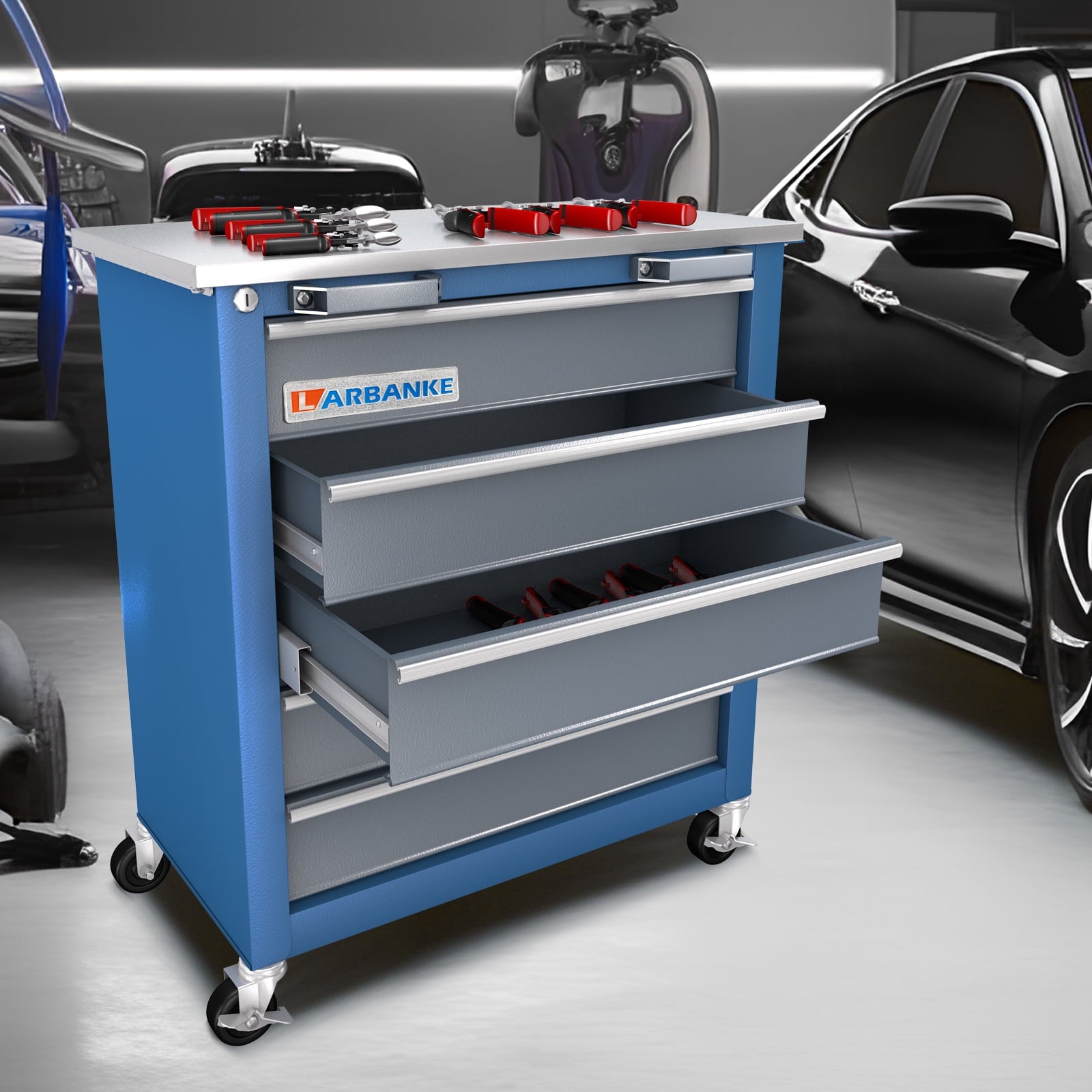 LARBANKE 5 Drawer Rolling Tool Chest, Metal Tool Cabinet with Wheels, Drawers with Padding, Can Be Combined - Image 4