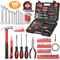 148-Piece Set General Household Hand Kit with Plastic box Storage Case, Mechanic Basic Home Kit for Men and Women, Al...