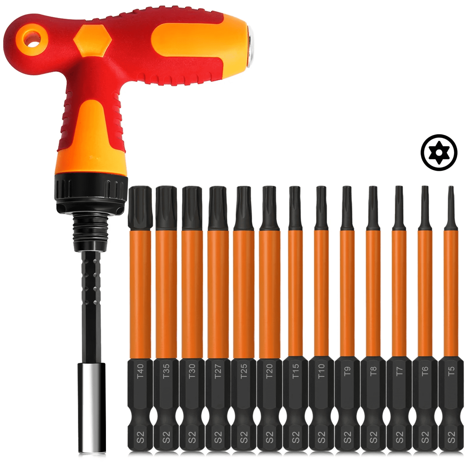 14Pcs Torx Bit Set, Tamper Proof Torx Bits with T Ratchet Screwdriver, 1/4 Hex Shank Magnetic Torx Screwdriver Sets f...