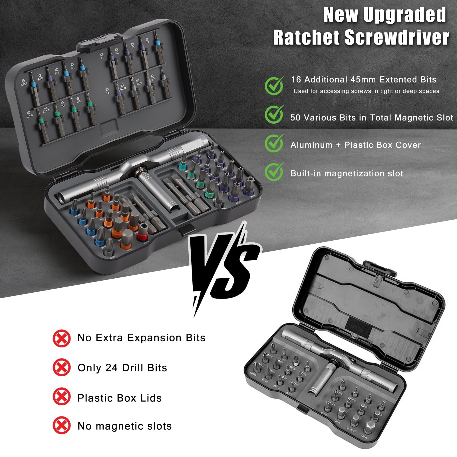 50 in 1 Magnetic Screwdriver Set, Multi Bit Magnetic Drive with Ratchet Handle, DIY Ratchet Screwdriver Set, Portable Repair Tool Kit for Fu - Image 4