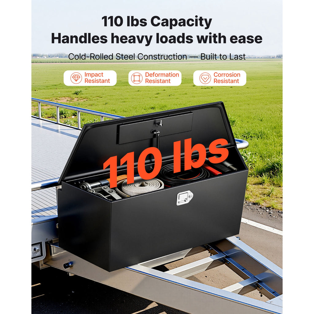 Steel Trailer Tongue Tool Box, 49" x 13.9" x 18.5" Storage Organizer with Lock and Keys, Durable Utility Chest for Tr... - Image 3
