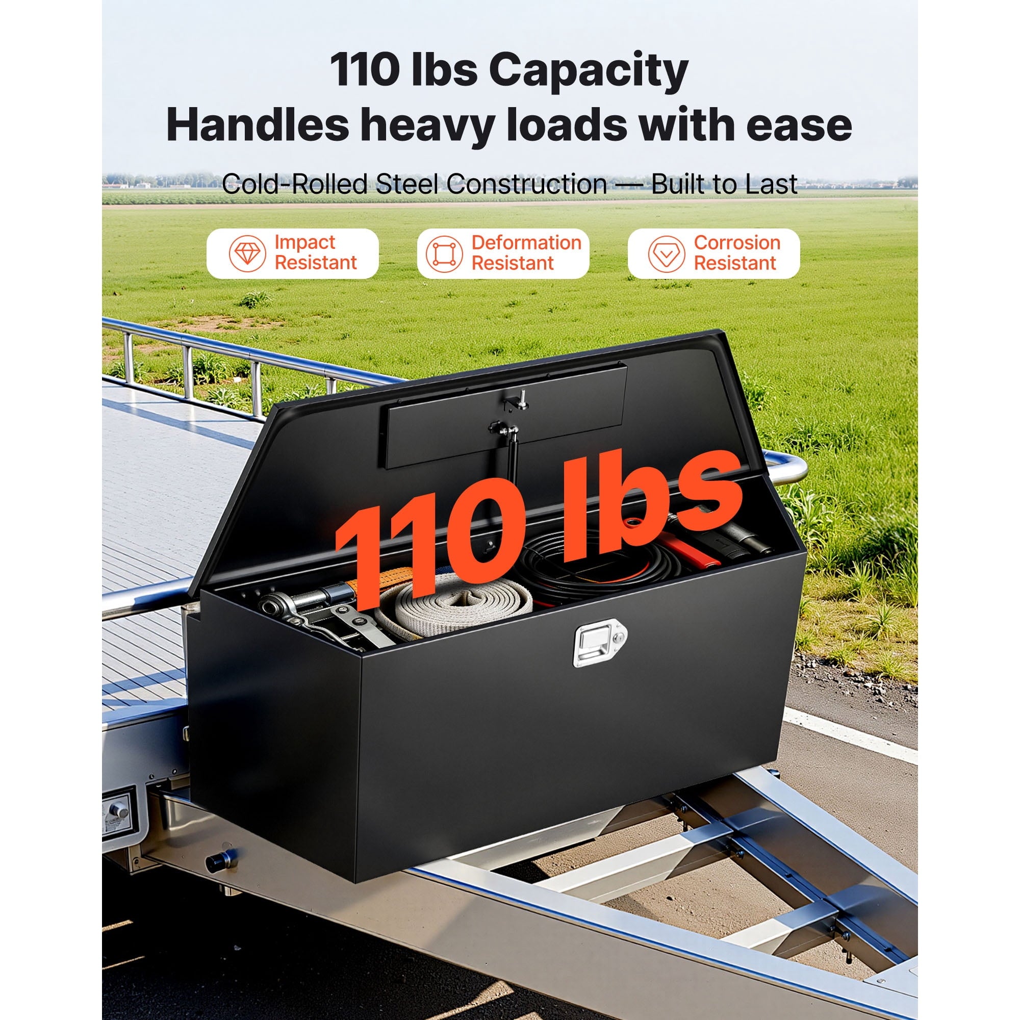 Steel Trailer Tongue Tool Box, 49" x 13.9" x 18.5" Storage Organizer with Lock and Keys, Durable Utility Chest for Tr... - Image 3