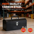 16 Inch Metal Tool Box, Portable Carbon Steel Toolbox with Padlockable Design for Mechanics and