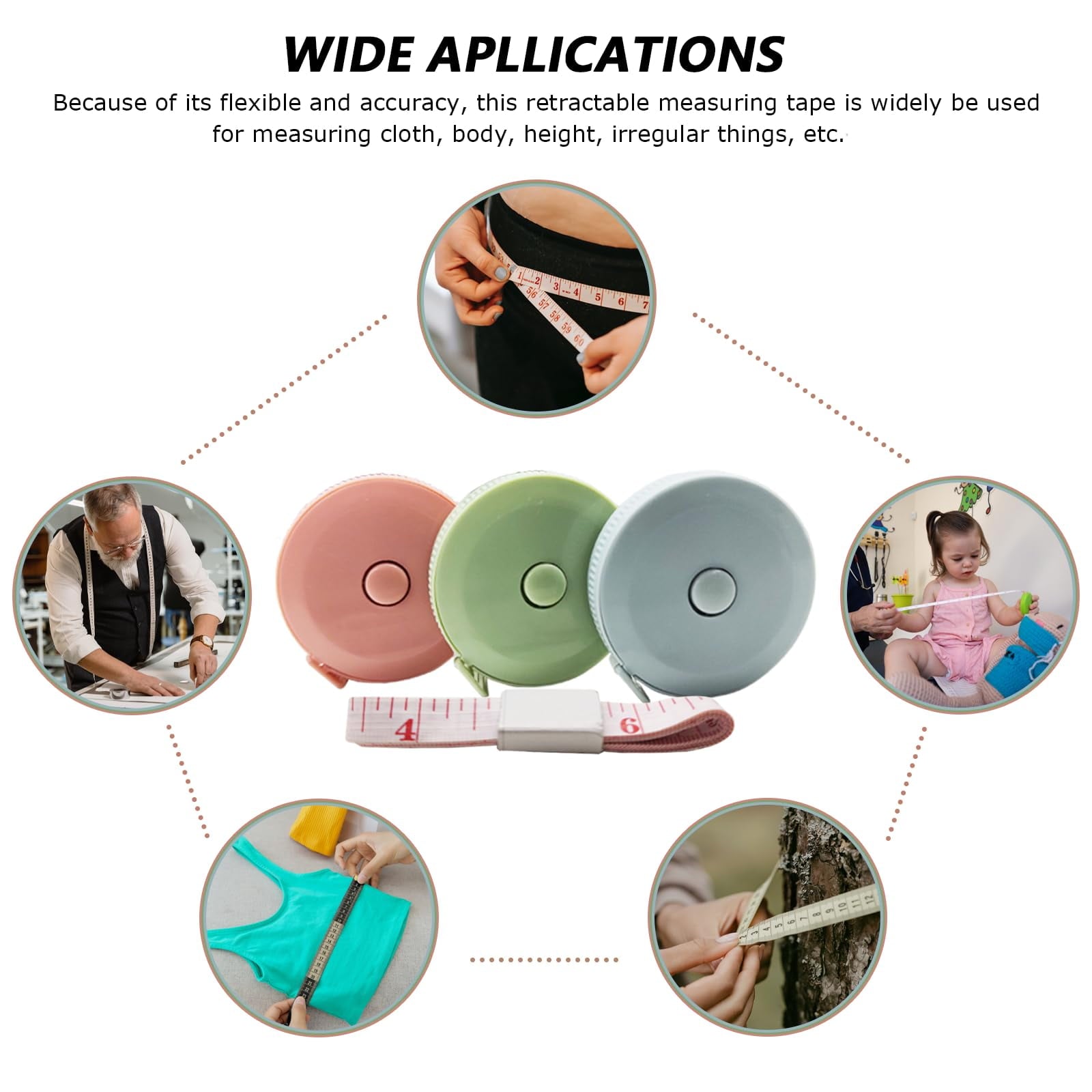 6 PC Retractable Tape Measure + Soft Measuring Tape for Body Measurements(60-Inch), Premium Sewing Tape Double Scale ... - Image 5
