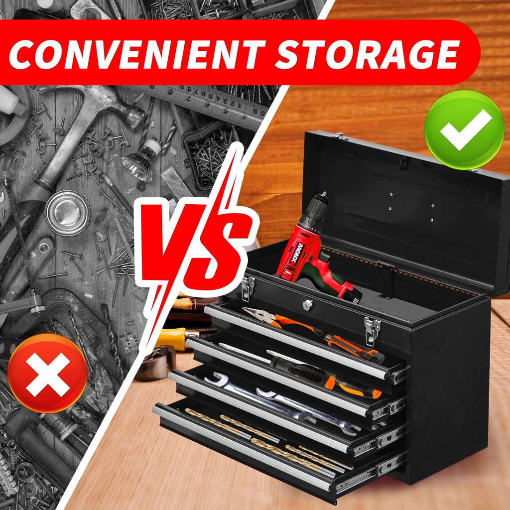 Tool Box, 20 in Steel 4-Drawer Toolbox with Automatic Lock System for Garage, Black - Image 6