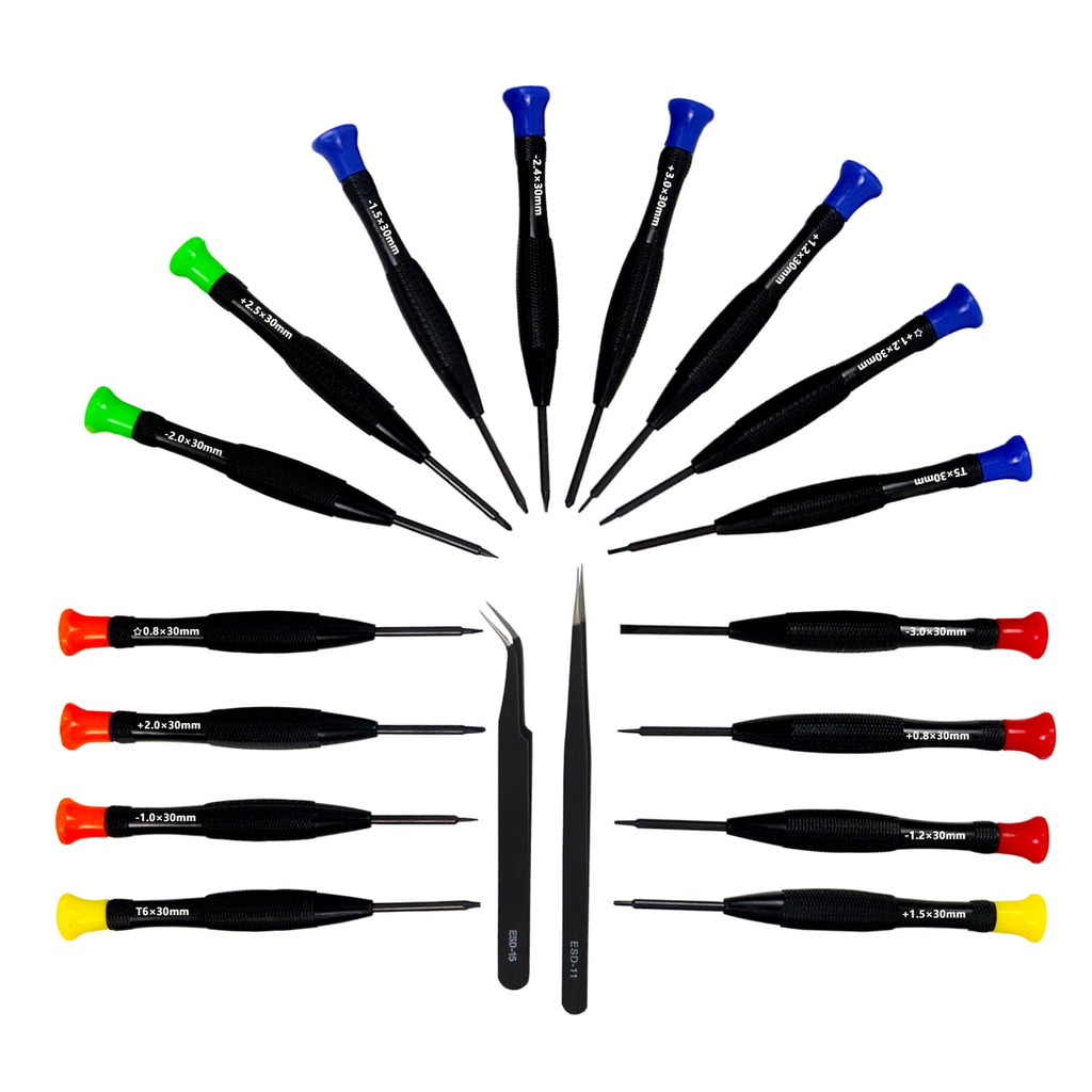 18Pcs Screwdriver Set, 16 Different Magnetic Precision Screwdrivers and 2 Anti-static Tweezers, Suitable for Repairing Phone, Watch, Glasses