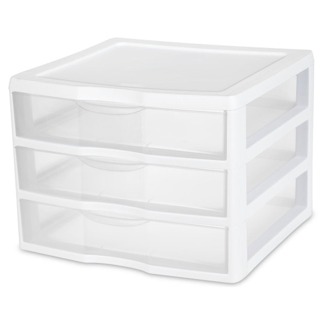 Wide 3 Drawer Unit, Clear Plastic Countertop or Desktop Drawers, White