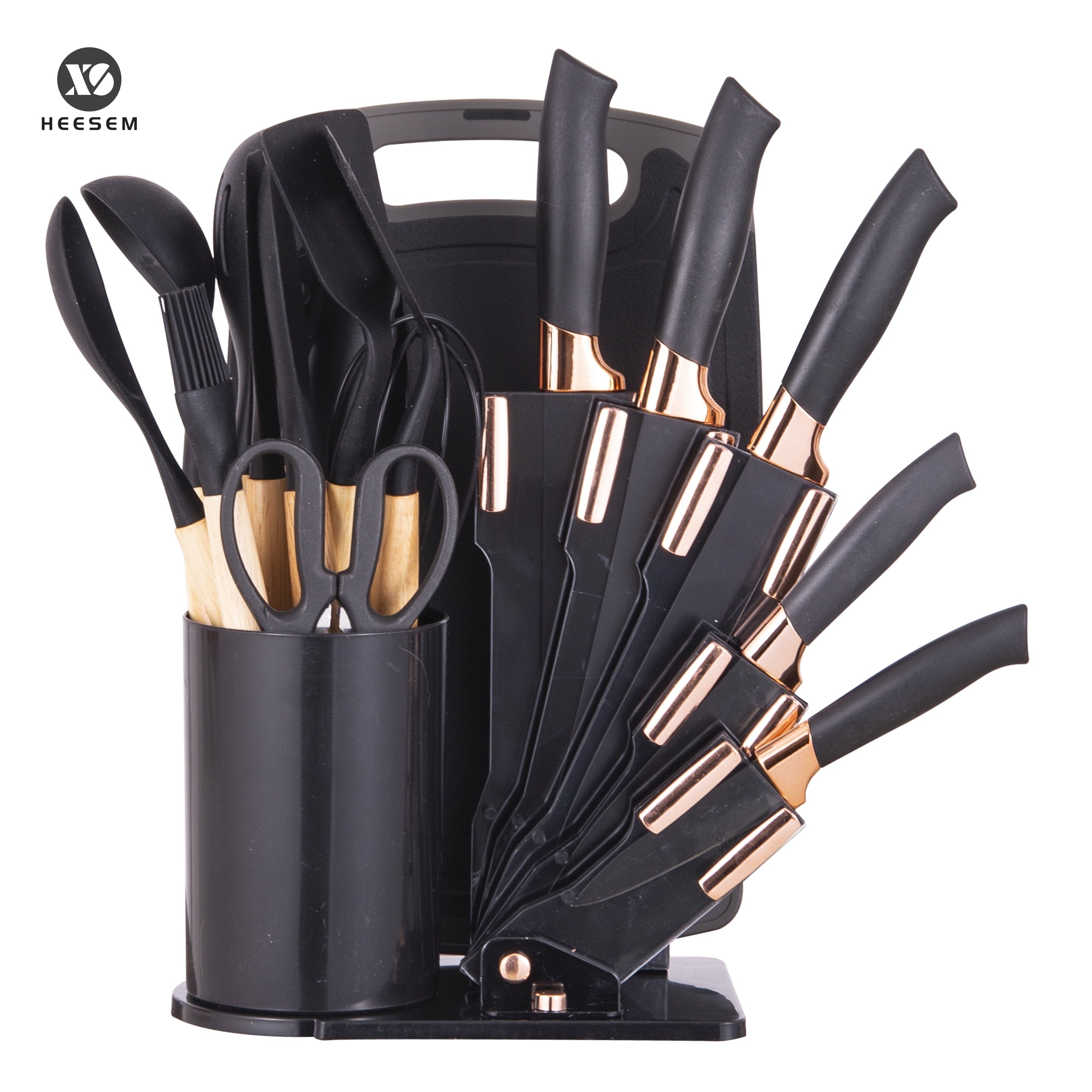 19-Piece Silicone Kitchen Utensil &amp; Knife Set - Heat-Resistant Cooking Tools Non-Stick Safe Gift for Mom or Women Black