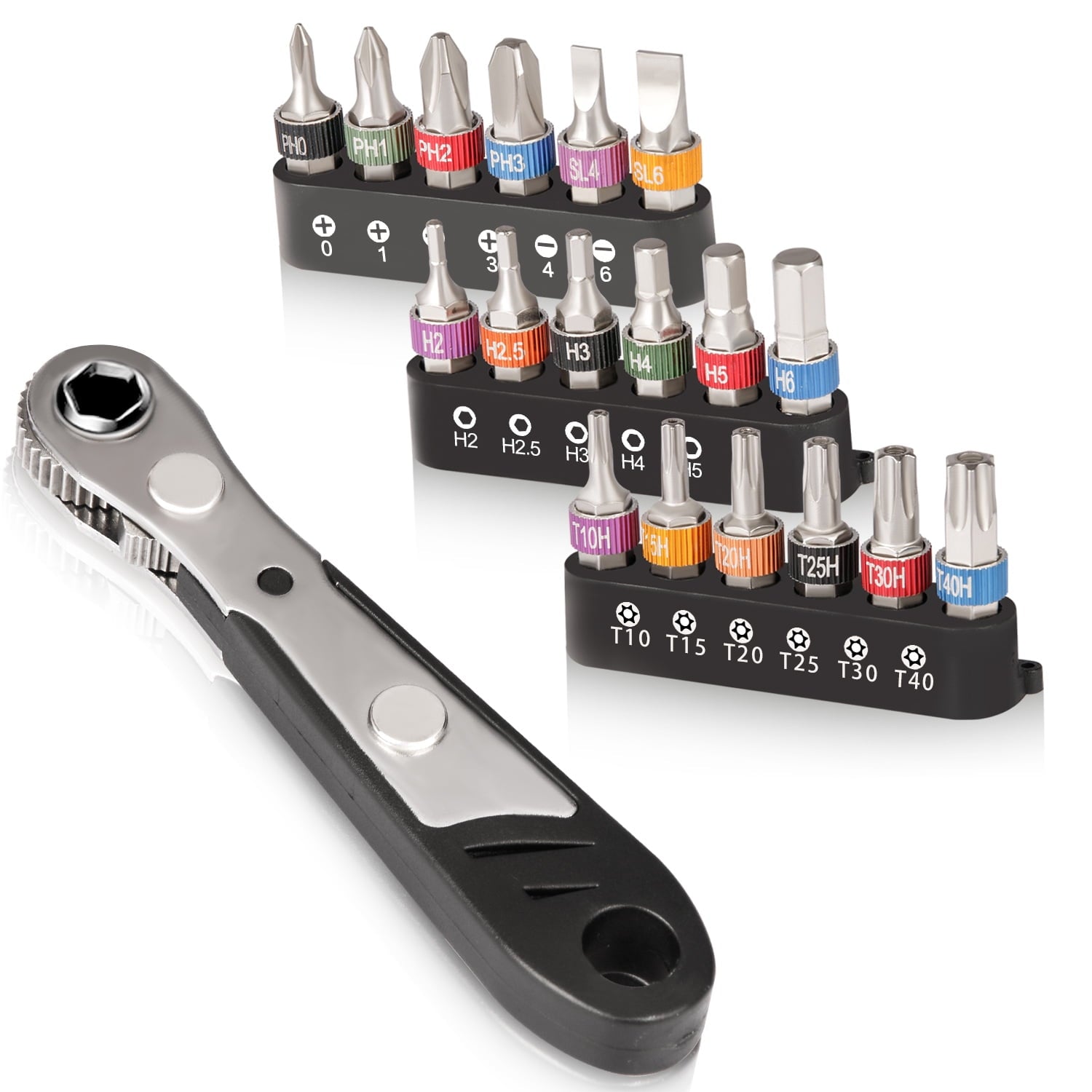 Mini Ratchet Wrench Screwdriver Bit Set, 1/4 Drive 36 Teeth Ratcheting Screwdriver, High Torque Offset Screwdriver Re...
