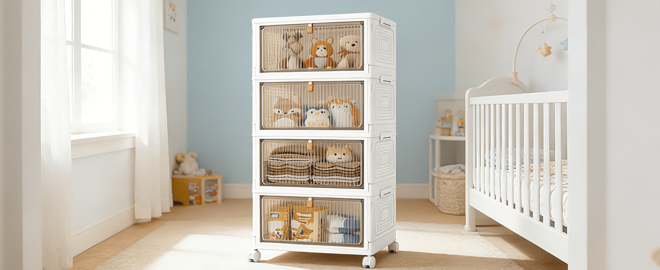 Rolling Wheeled Plastic Storage Bins with Lid, 4-Tier Folding Storage Containers, 92 Qt Capacity
