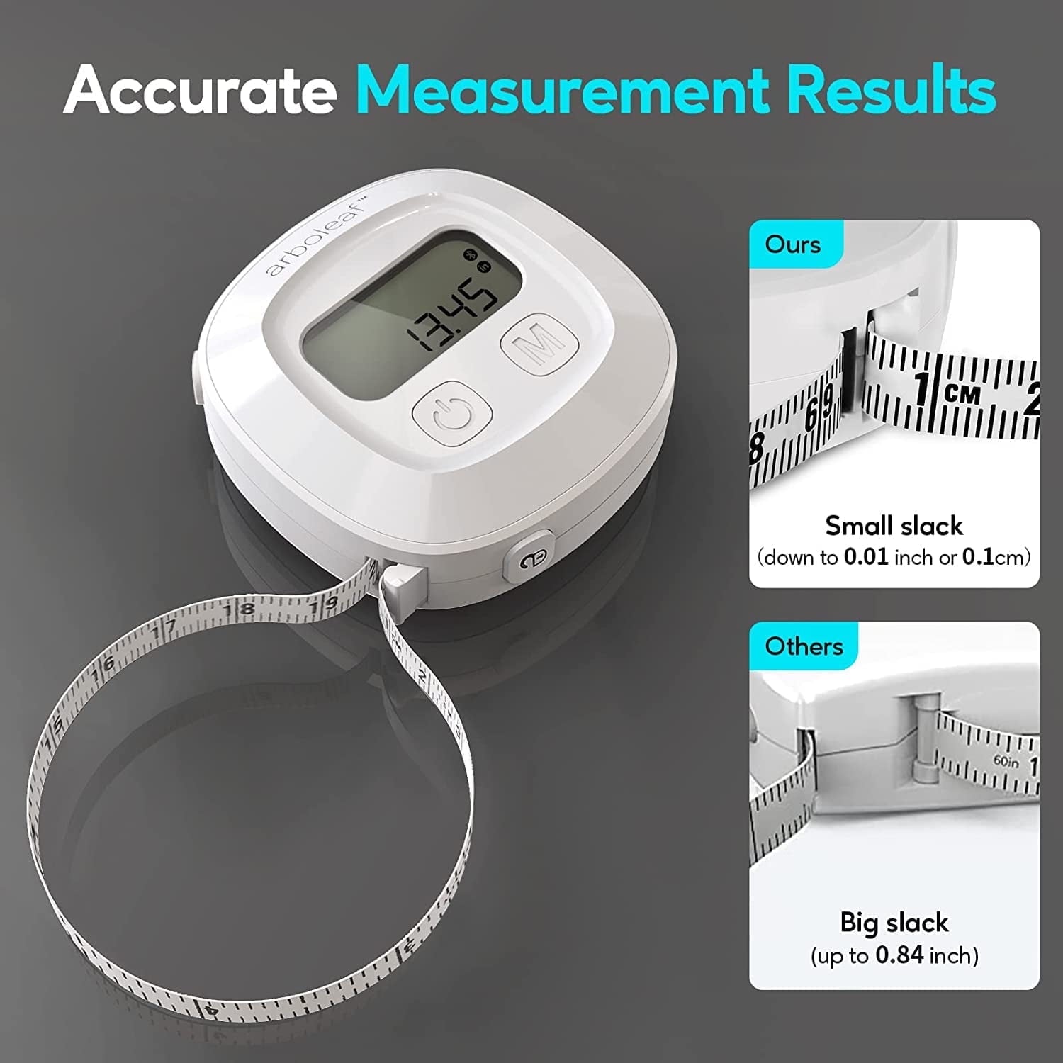 Smart Body Measuring Tape - Digital Fitness Tracker, Easy To Read - 60 In, White - Image 3
