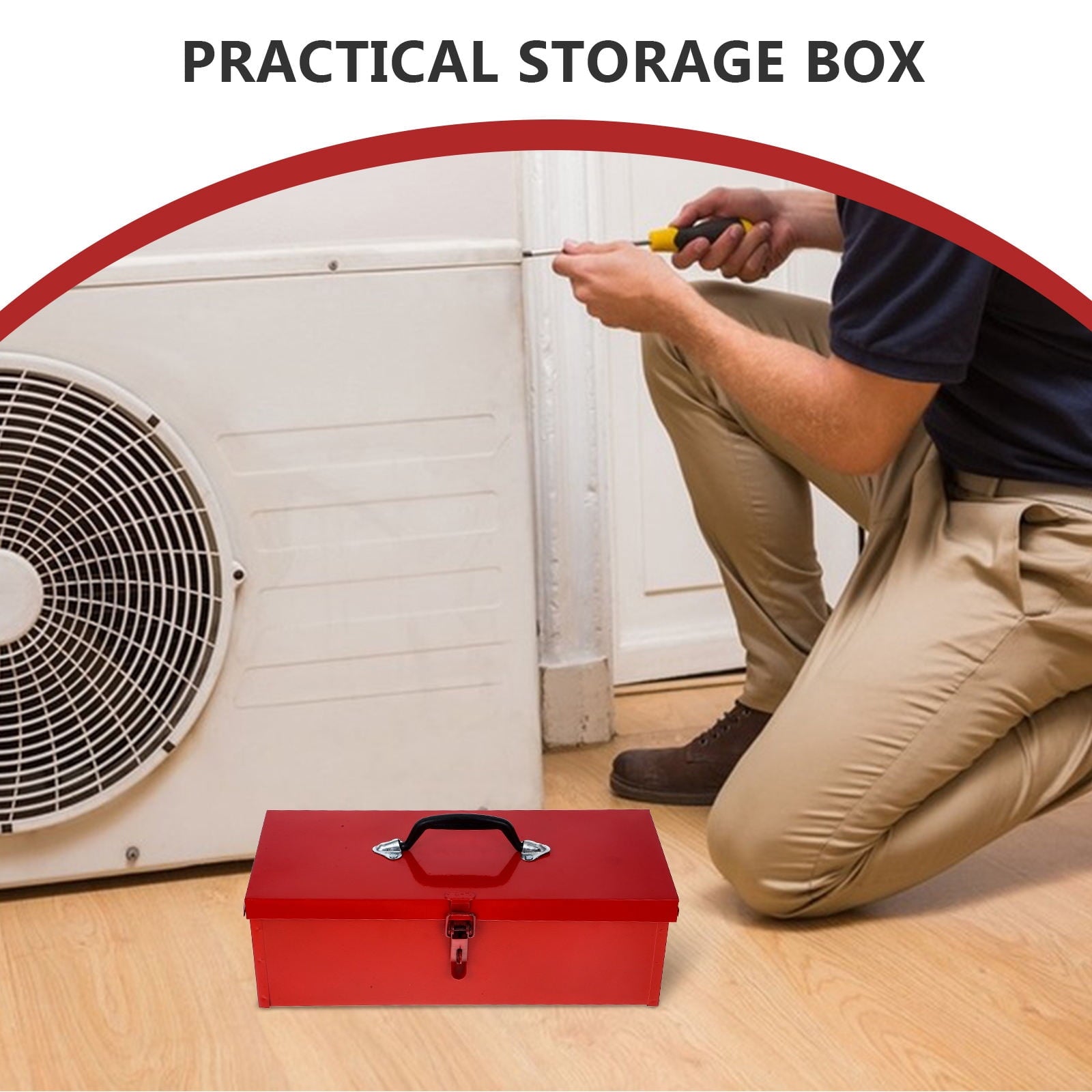 1Set Red Metal Tool Box for Household Tools and Portable Use 39.0X16.0X13.0Cm - Image 3