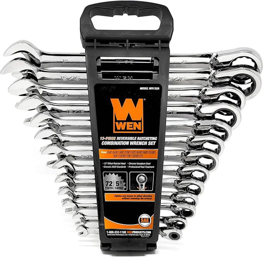 13-Piece Professional-Grade Reversible Ratcheting SAE Combination Wrench Set with Storage Rack - Image 4