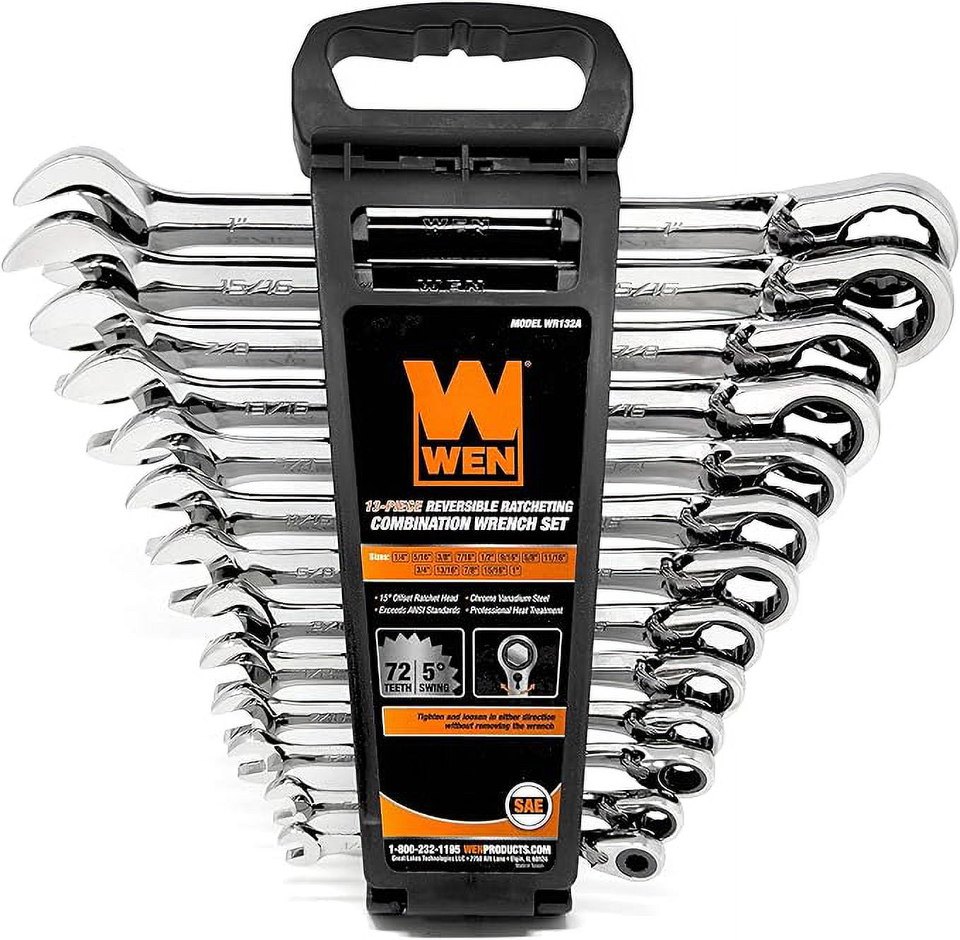13-Piece Professional-Grade Reversible Ratcheting SAE Combination Wrench Set with Storage Rack - Image 4