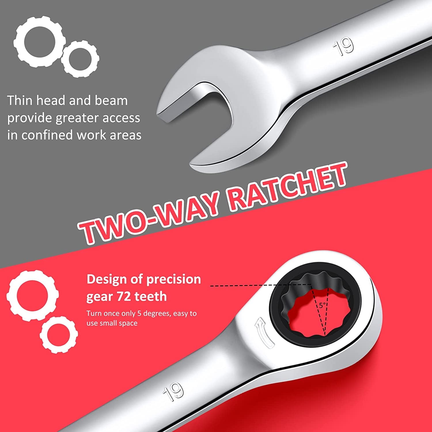 14-Piece Wrench Set, Ratcheting Wrench Set, Metric 6-19mm, Fixed Head Ratcheting Combination Wrenchs, Chrome Vanadium Steel with Storage Bag - Image 4