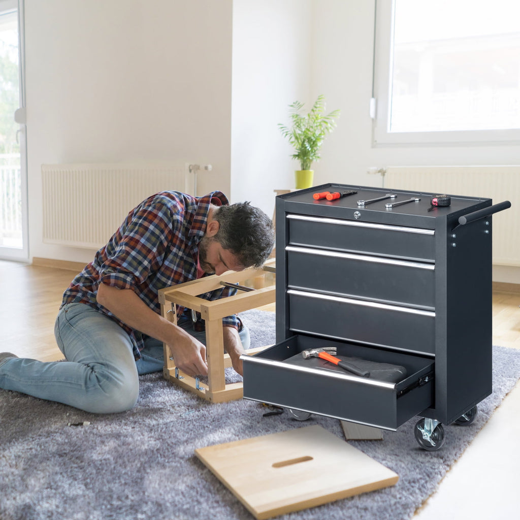 4-Drawer Chest Rolling Cabinet with Wheels for Home Improvement, Auto Mechanics - Image 3