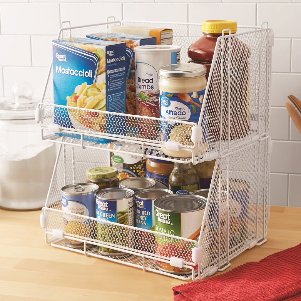 Folding Storage Baskets, Collapsible Plastic Organizer Bins with Clip Handles, 2 Pack, White