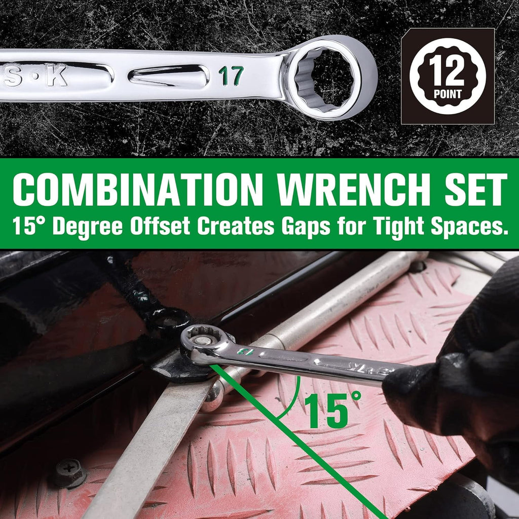 Combination Wrench Set, Metric 8 to 19mm, 12-Piece, SuperKrome Finish, Preminum CR-V Construction, with Rolling Pouch - Image 3