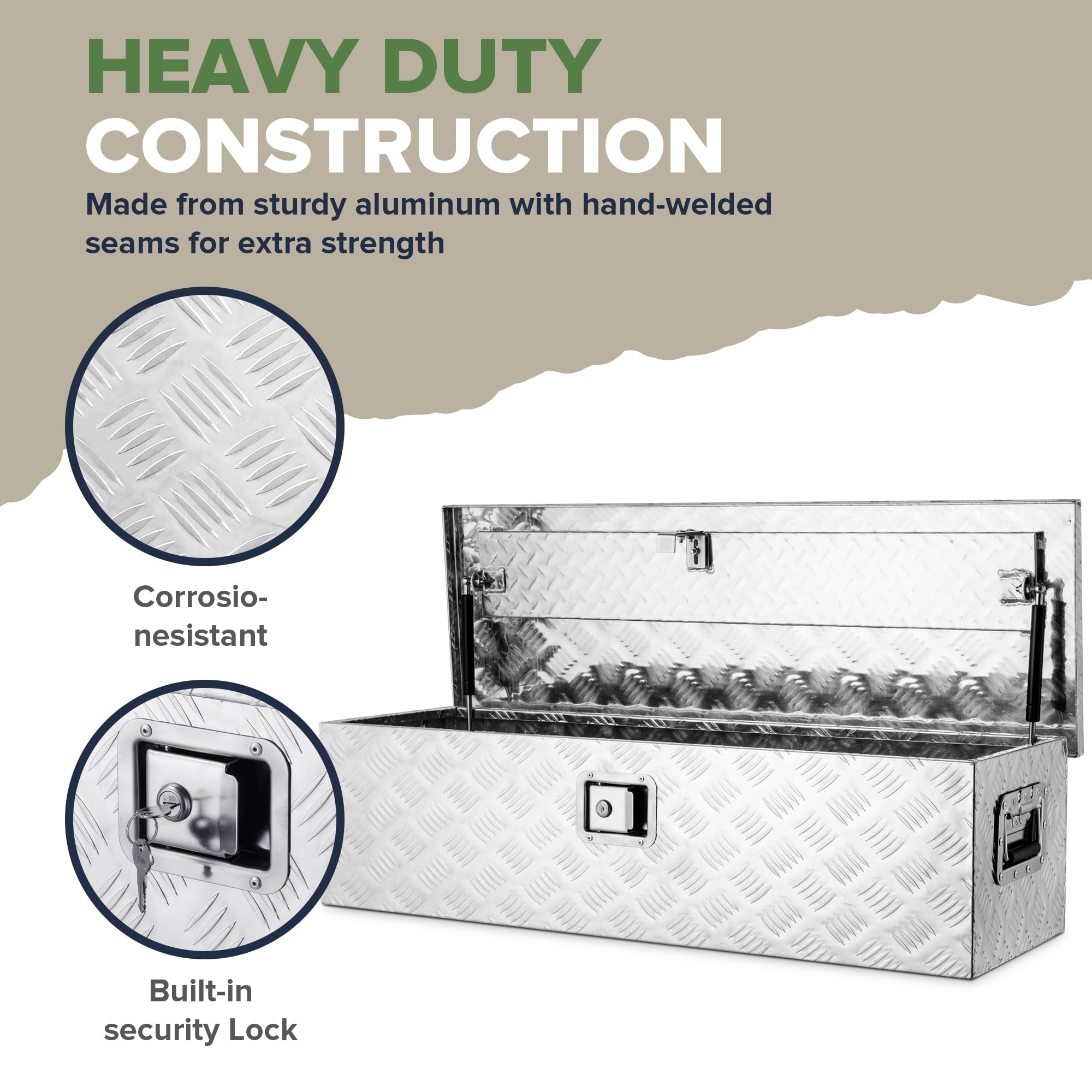 39" Aluminum Bar Tread Tool Box Chest Box Pick Up Truck Bed RV Trailer Toolbox Storage With Side Handle And Lock Keys... - Image 4