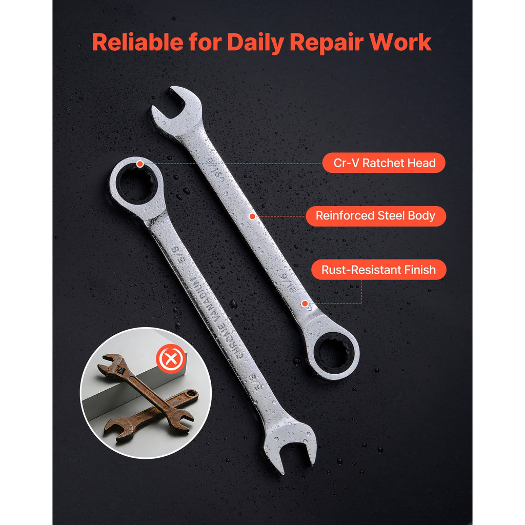 16-Piece SAE Ratcheting Wrench Set, Cr-V Steel Construction, 72-Tooth Design, Includes Roll-Up Pouch, Open-End Wrench... - Image 5
