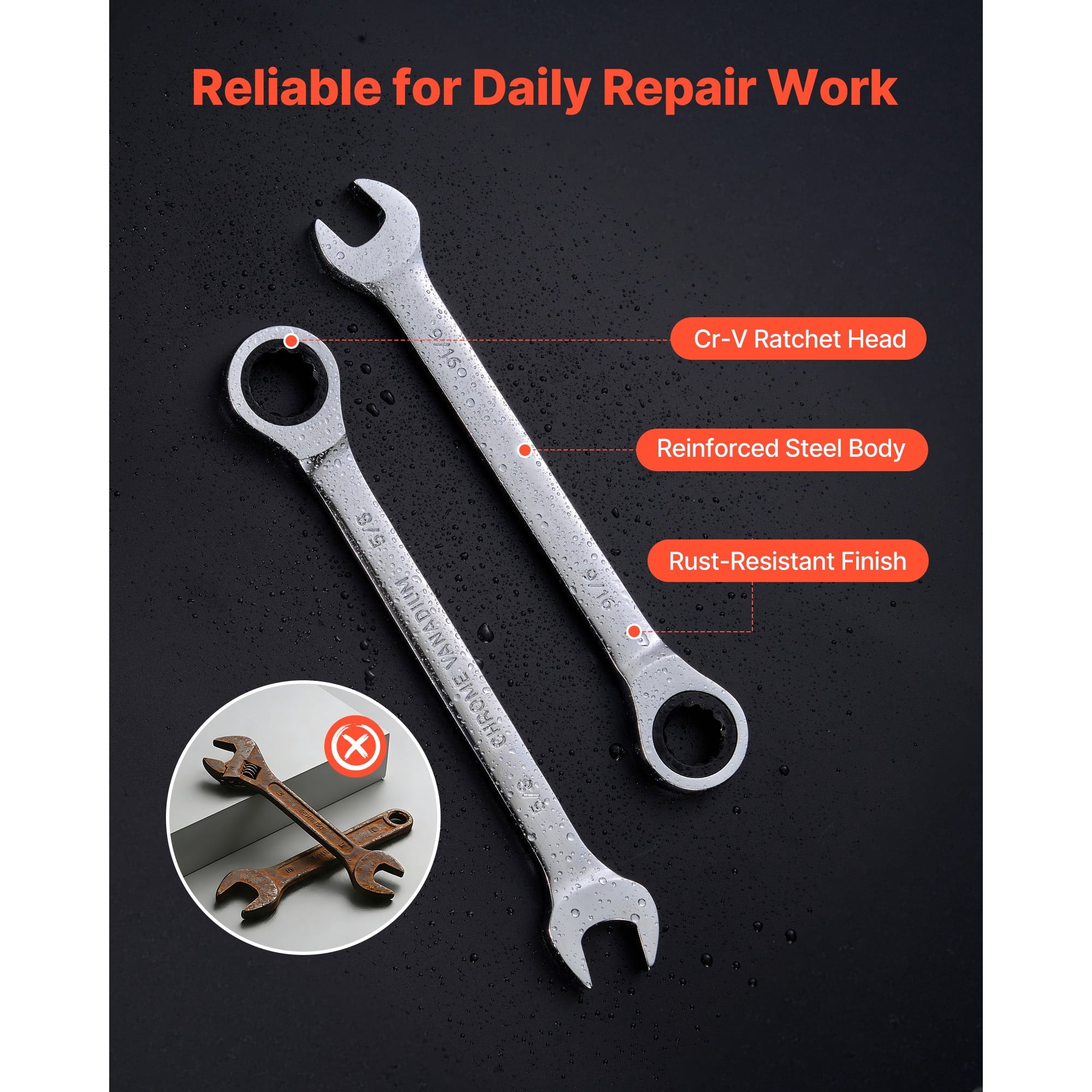16-Piece SAE Ratcheting Wrench Set, Cr-V Steel Construction, 72-Tooth Design, Includes Roll-Up Pouch, Open-End Wrench... - Image 5