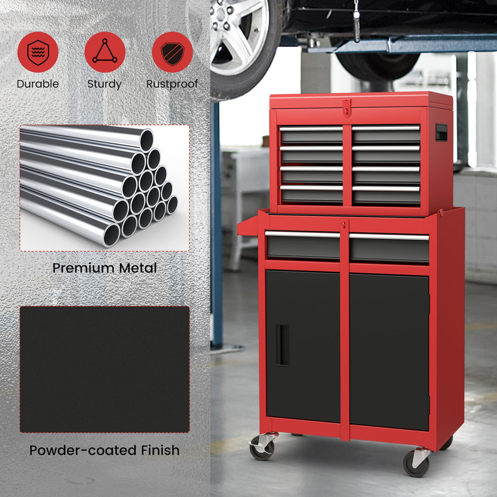 Costway 2 in 1 Tool Chest & Cabinet with 5 Sliding Drawers Rolling Garage Box Organizer - Image 4