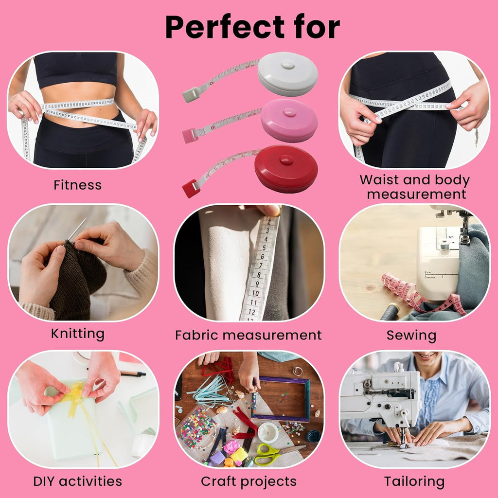 Measuring Tape Set – Pack of 3 Retractable Soft Tape Measures for Body, Waist, Sewing, Tailoring, Crafting, DIY, Knit... - Image 6