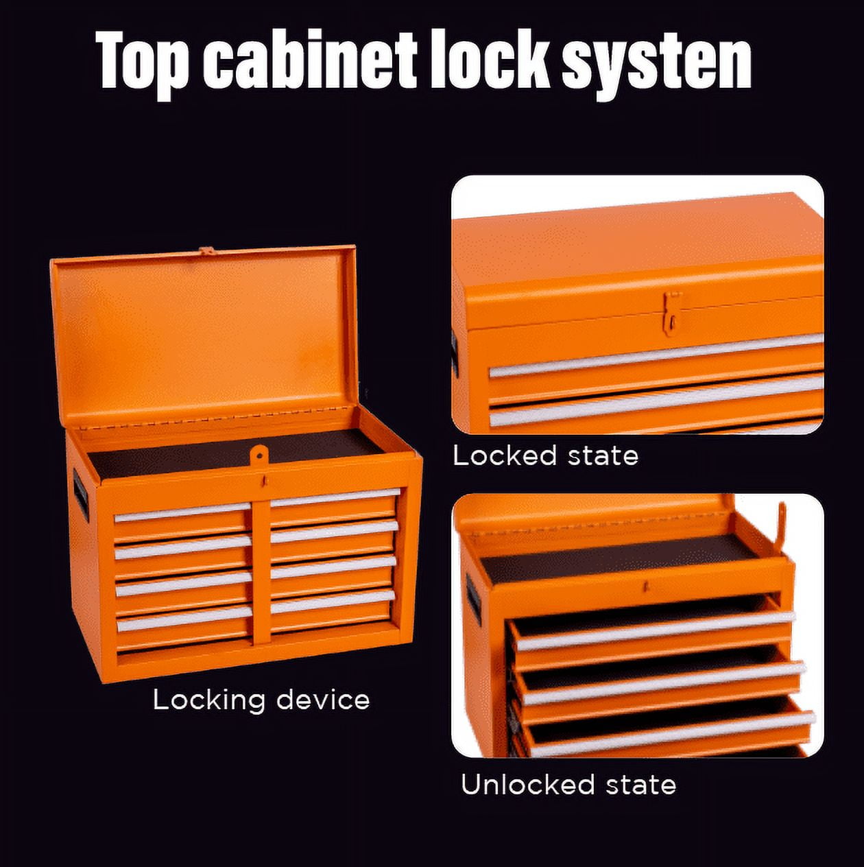 Tool Chest, 5-Drawer Rolling Tool Storage Cabinet with Detachable Top Tool Box, Liner, Universal Lockable Wheels, Adjustable Shelf, Locking - Image 5