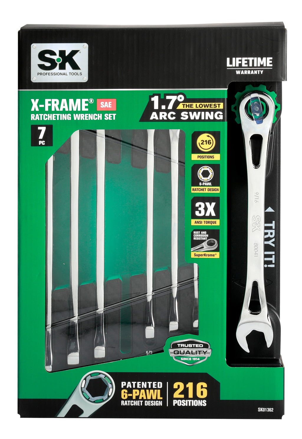 SK Hand Tools SK01362-EVA 7 Piece X-Frame Ratcheting Wrench Set, SAE Measurements - Image 2