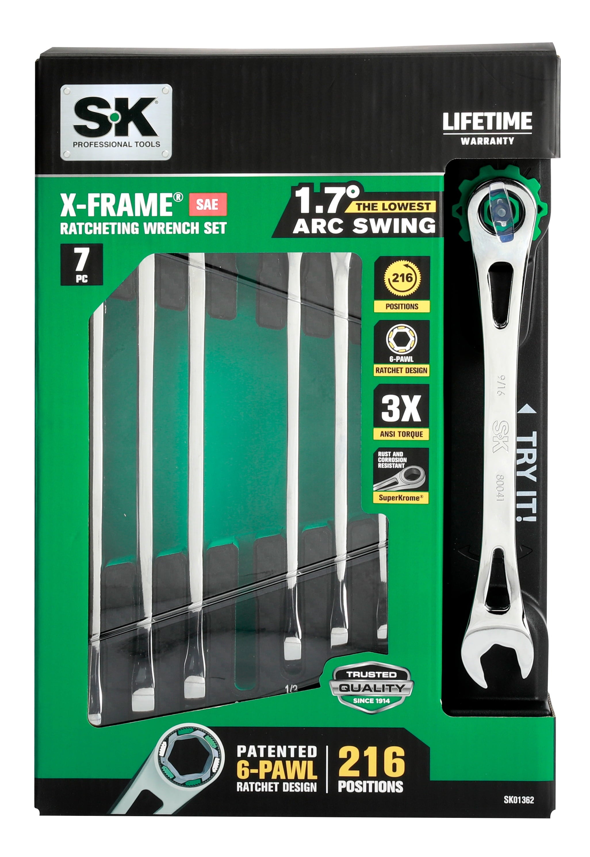 SK Hand Tools SK01362-EVA 7 Piece X-Frame Ratcheting Wrench Set, SAE Measurements - Image 2