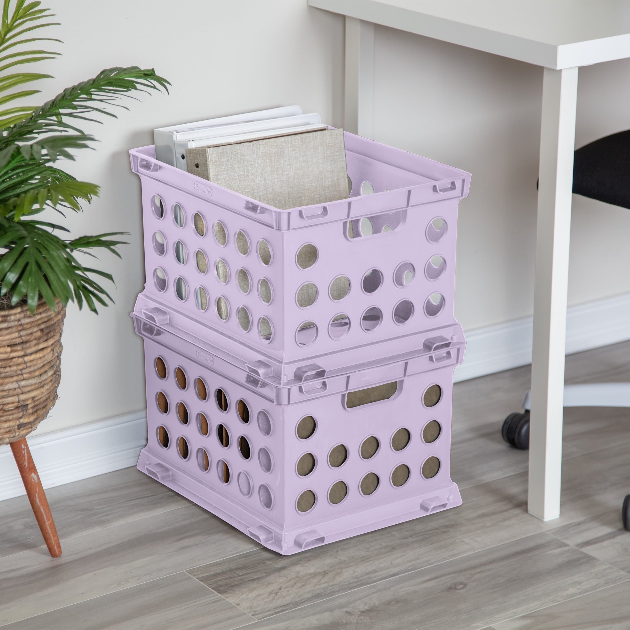 File Crate, Versatile Plastic Bin with Handles, Letter or Legal File Storage, Black, Standard Size