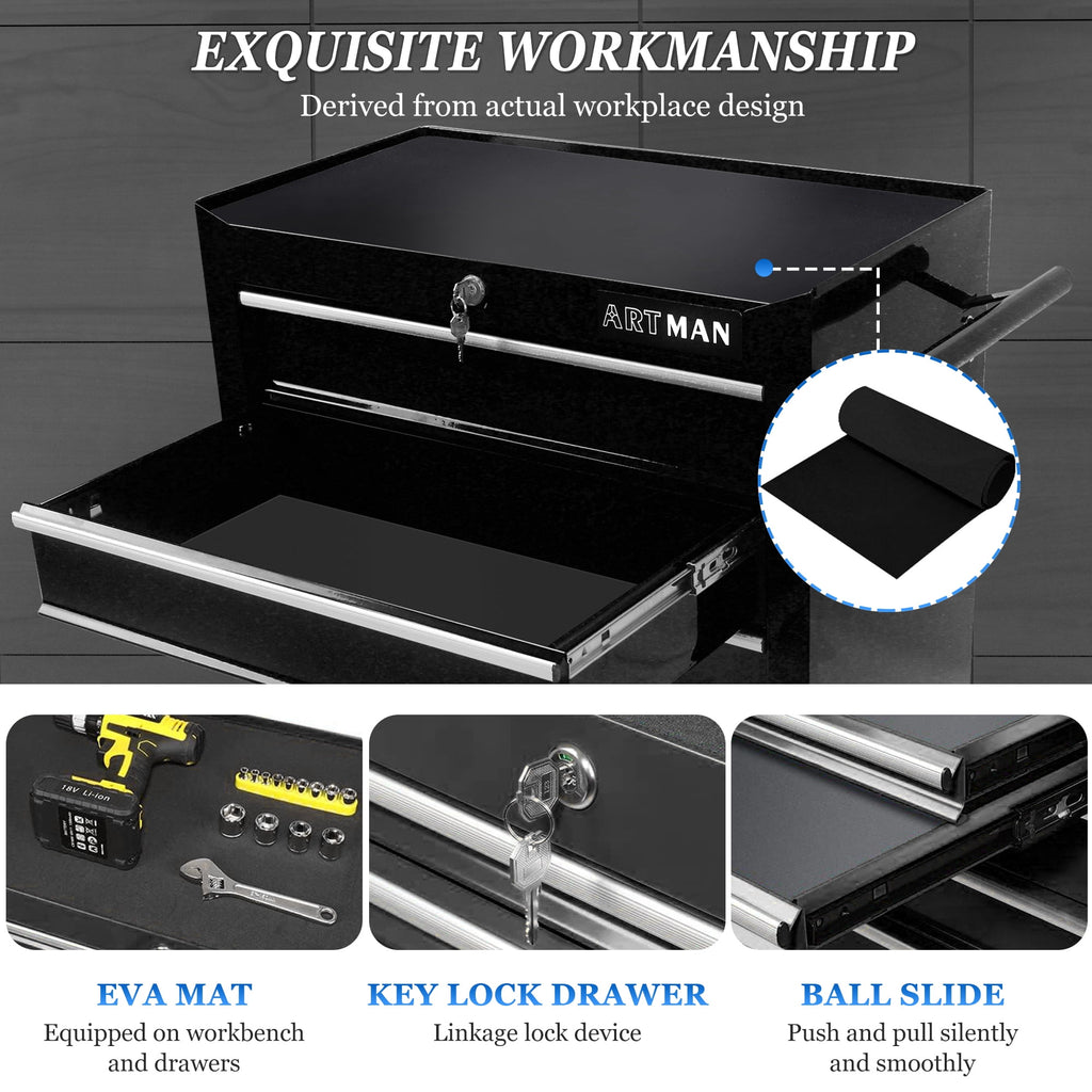 on Wheels, 5-Drawer Rolling Box with Workbench Top, Multifunctional Storage Organizer for Garage, Warehouse, Workshop - Image 2