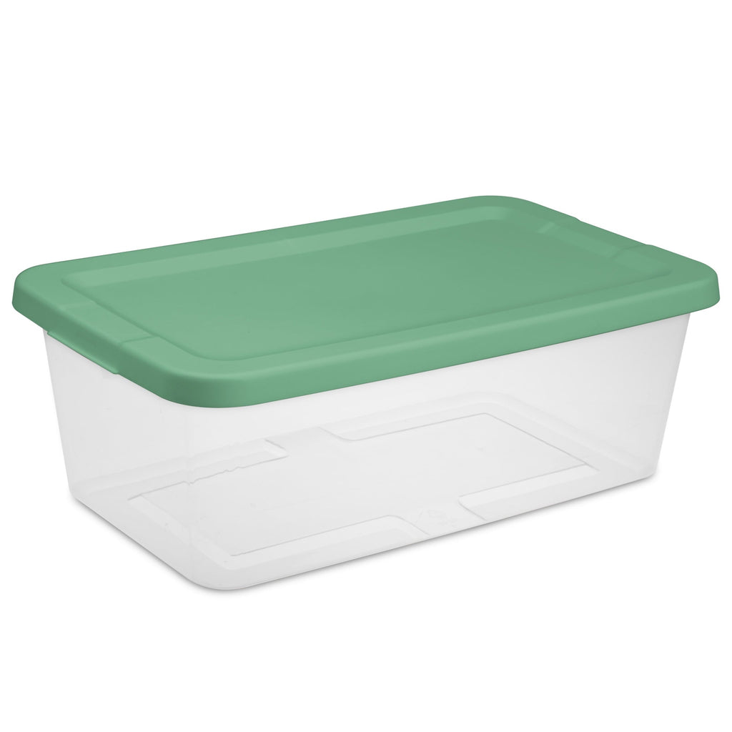 Set of (10) 6 Quart Small Storage Bins, Clear Plastic Storage Containers with Snap-on Lids, White