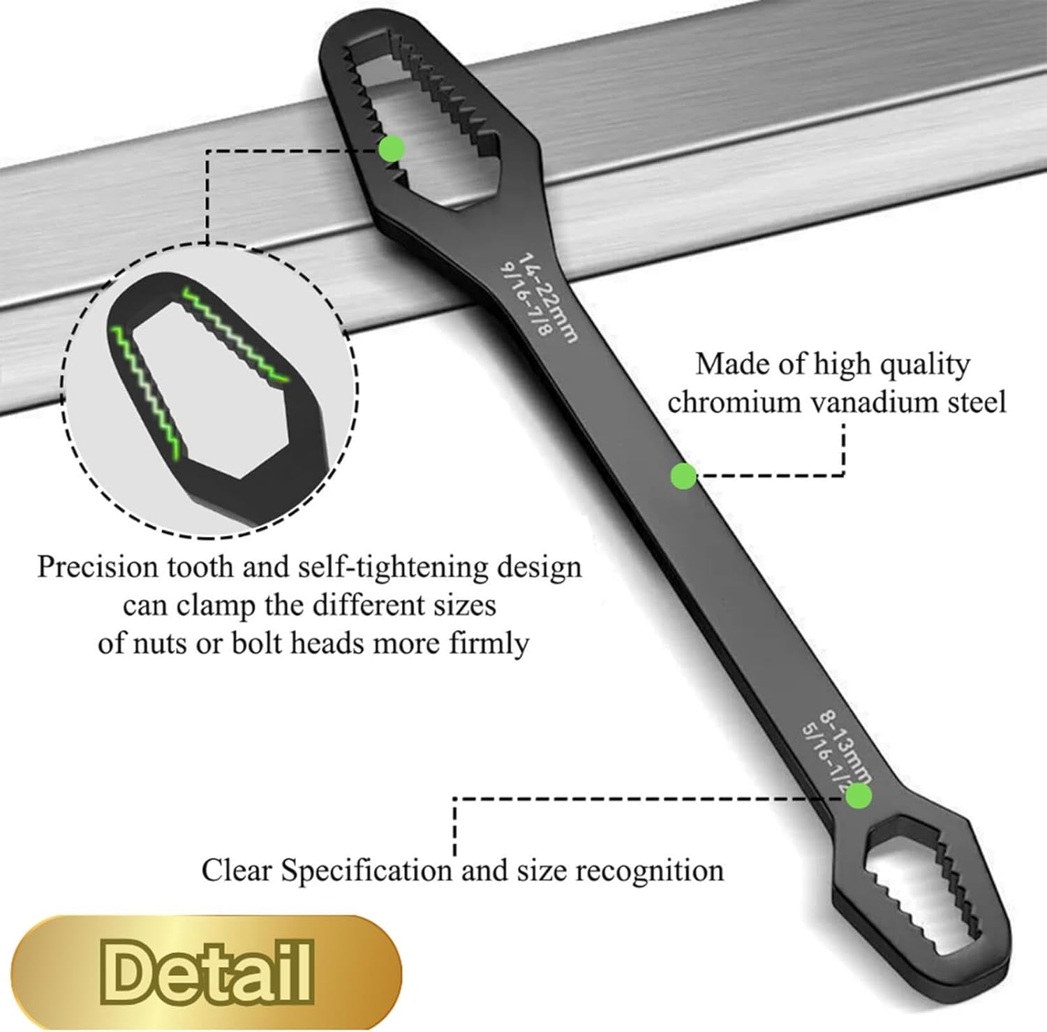 2 Pcs Black Universal Wrench Set, 8-22mm Universal Multifunctional Wrench, 220mm and 260mm Length Double Ended Self-T... - Image 5