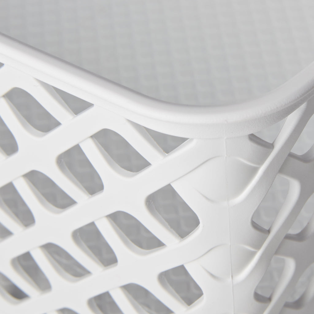 Small White Decorative Plastic Storage Basket, 10 in x 8 in x 4 in
