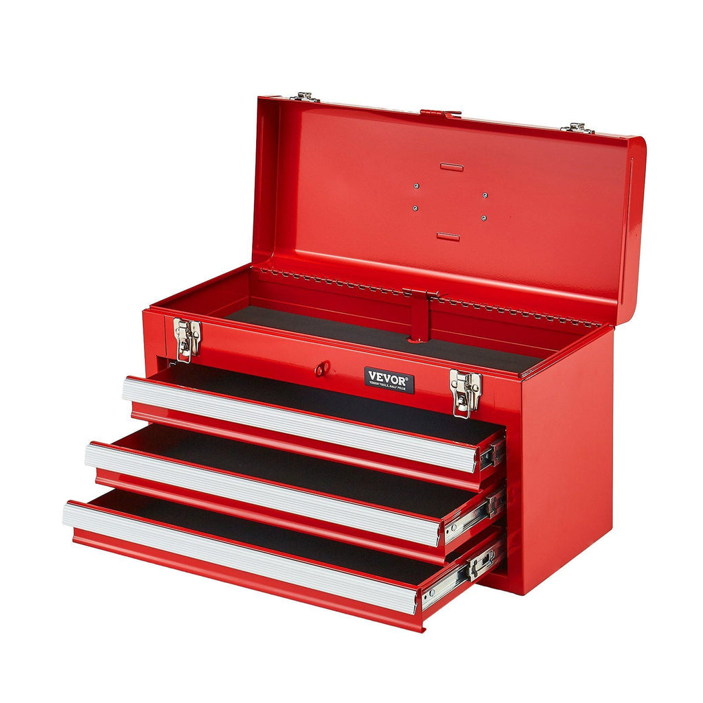 20.5-inch, 3-Drawer Portable Metal Chest with Tray, Red - Image 3