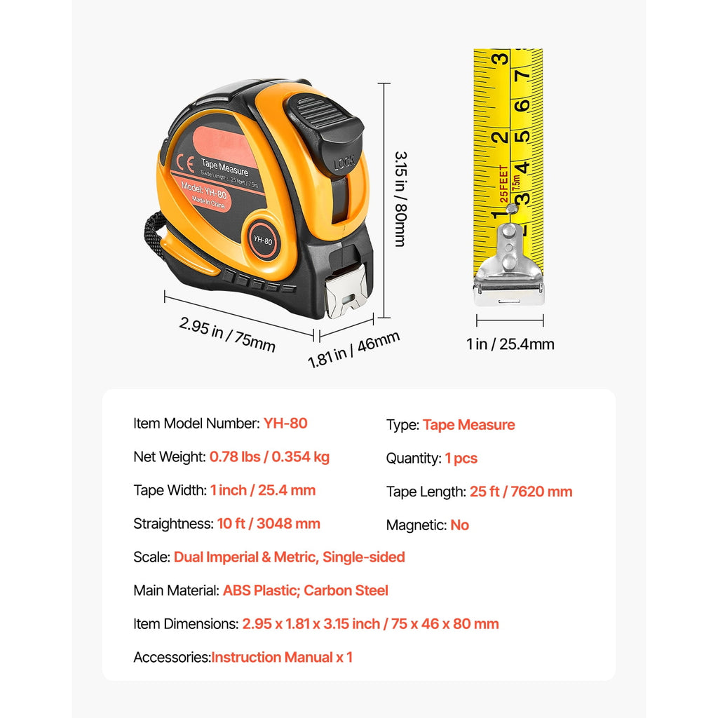 25 ft Measuring Tape with Retractable Design, Dual-Scale Imperial and Metric ft/m, Durable ABS Case, Easy-to-Read Ste... - Image 5