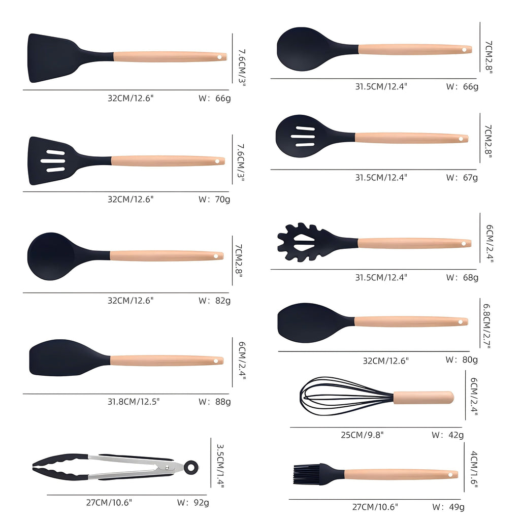 Kitchen Utensils Set- 19 Pcs Silicone Cooking Utensils Set for Nonstick Cookware-Silicone Spatulas Set, Kitchen Gadgets Tools, Pots and Pans Accessories-(Black 19 PCS Set)