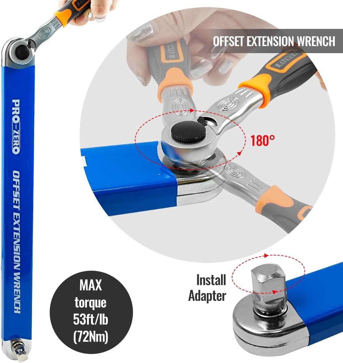 UP Impact Ready Offset Extension Wrench Set with three Square Drive Adapters, Universal Wrench for Small Place-  Blue - Image 5