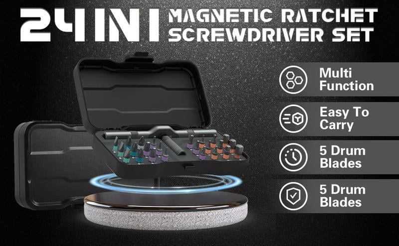 24-in-1 Magnetic Rotary Ratchet Screwdriver Set | Multi-function Repair Tool with Detachable Handle for DIY & Professional Use - Image 5
