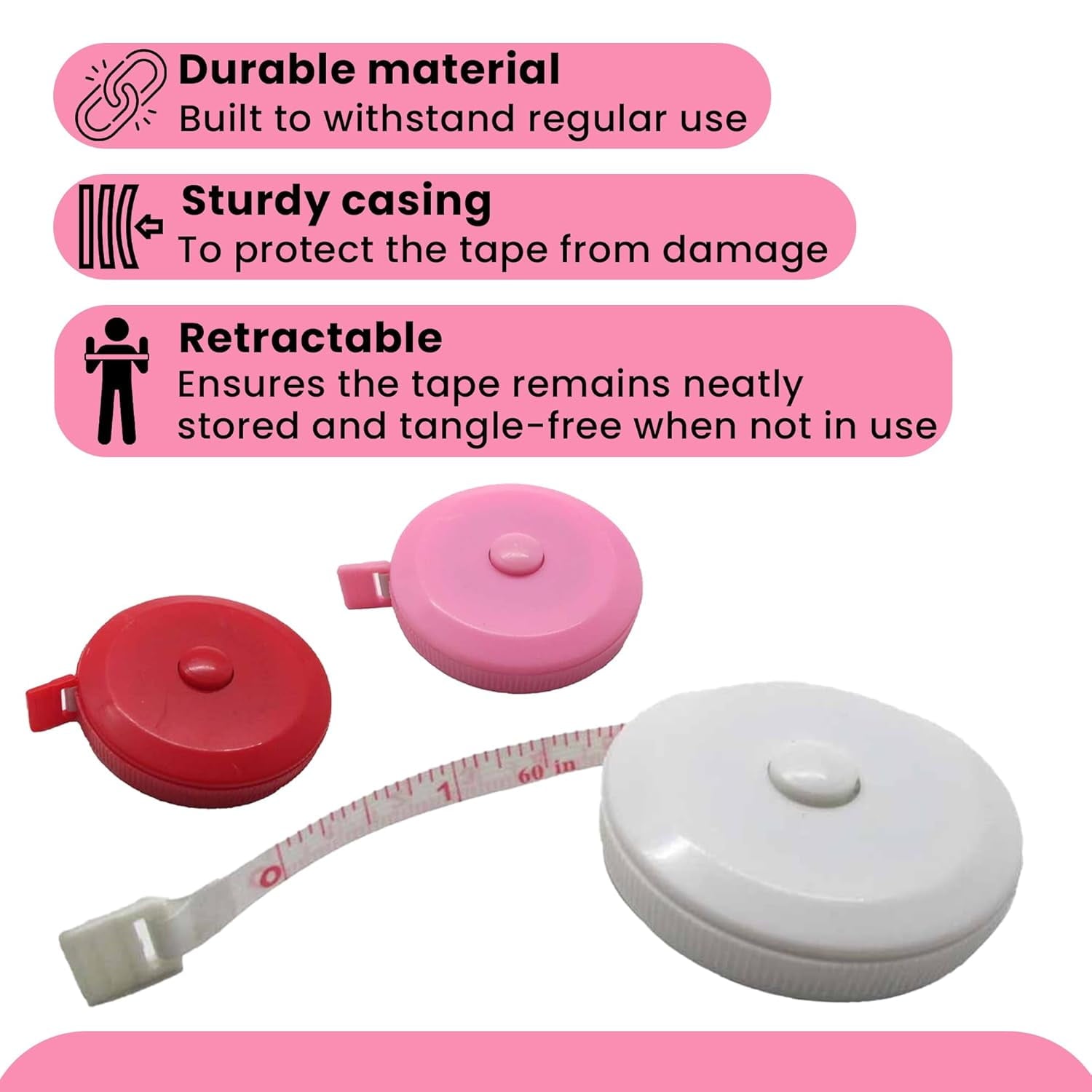 Measuring Tape Set – Pack of 3 Retractable Soft Tape Measures for Body, Waist, Sewing, Tailoring, Crafting, DIY, Knit... - Image 4