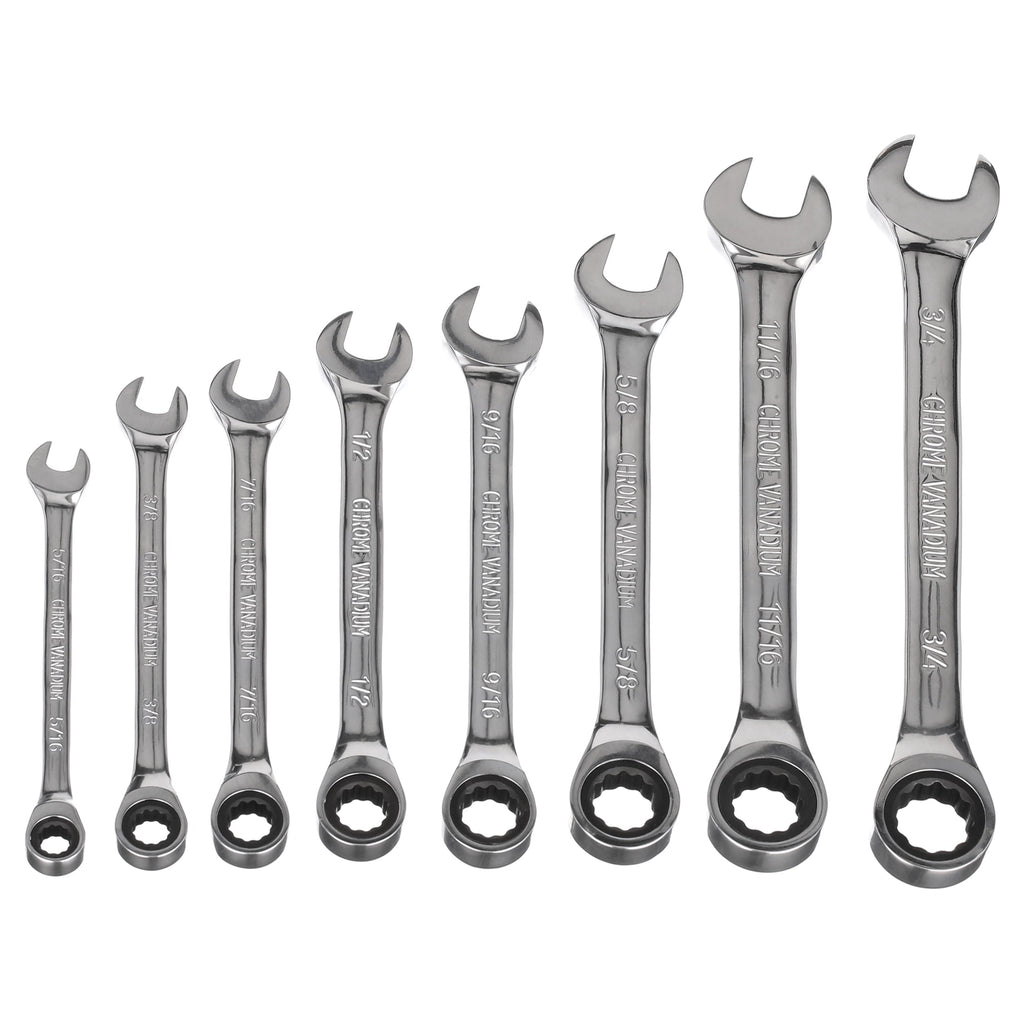 8-Piece SAE Ratcheting Wrench Set with Tool Pouch, Chrome Vanadium - Image 2