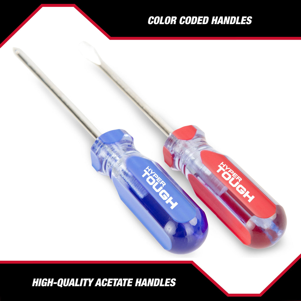 Hyper Tough 2-Piece Acetate Handle Mini Pocket Screwdriver, 4 1/2-inch Screwdriver Set, Includes 1 Phillips & 1 Flat Head - Image 5