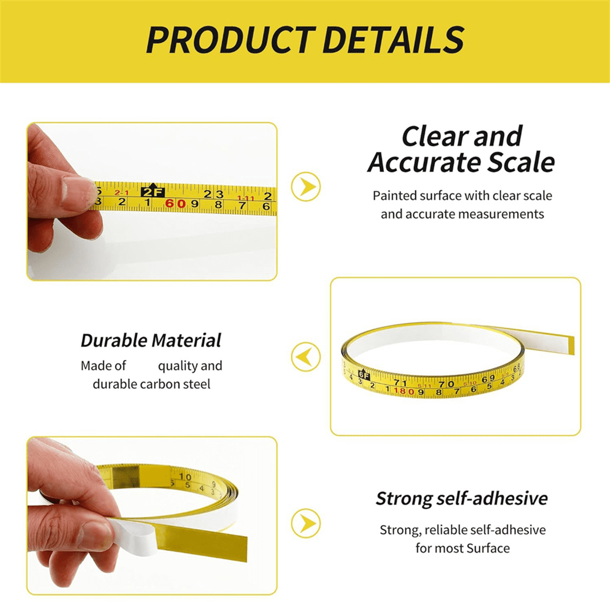 2 Steel Self-Adhesive Measuring Tape, Right to Left Reading 200cm or 78-Inch Imperial and Metric Ruler Tape - Image 4