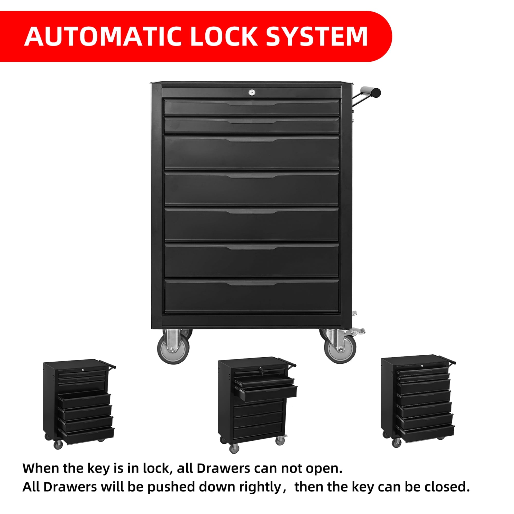 7-Drawer Rolling Tool Chest Cabinet, Large Capacity Metal Tool Box with Wheels,Black02 - Image 3
