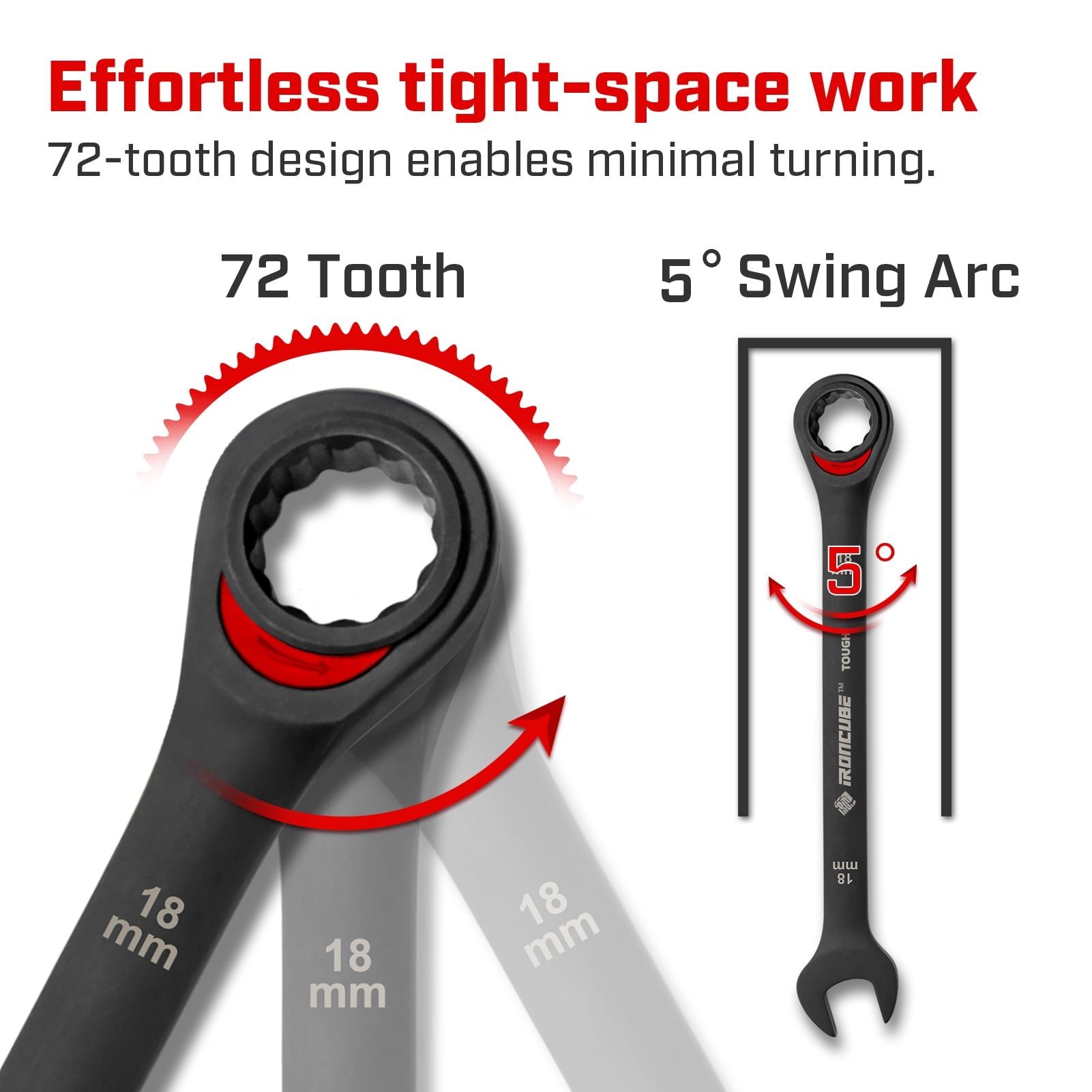 IRONCUBE 24-Piece Ratcheting Wrench Set: Metric & SAE - 8mm to 19mm & 1/4" to 3/4" - 72 tooth - Chrome Vanadium Steel - Tough Balck - with O - Image 5