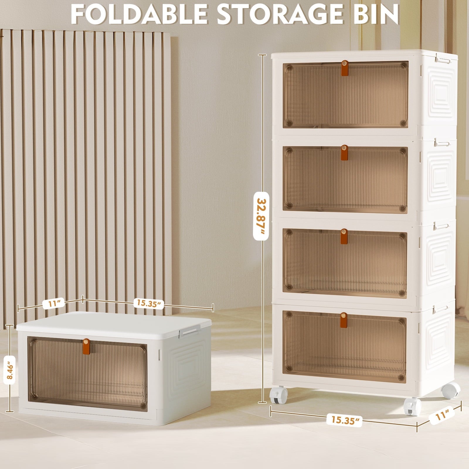 Rolling Wheeled Plastic Storage Bins with Lid, 4-Tier Folding Storage Containers, 92 Qt Capacity