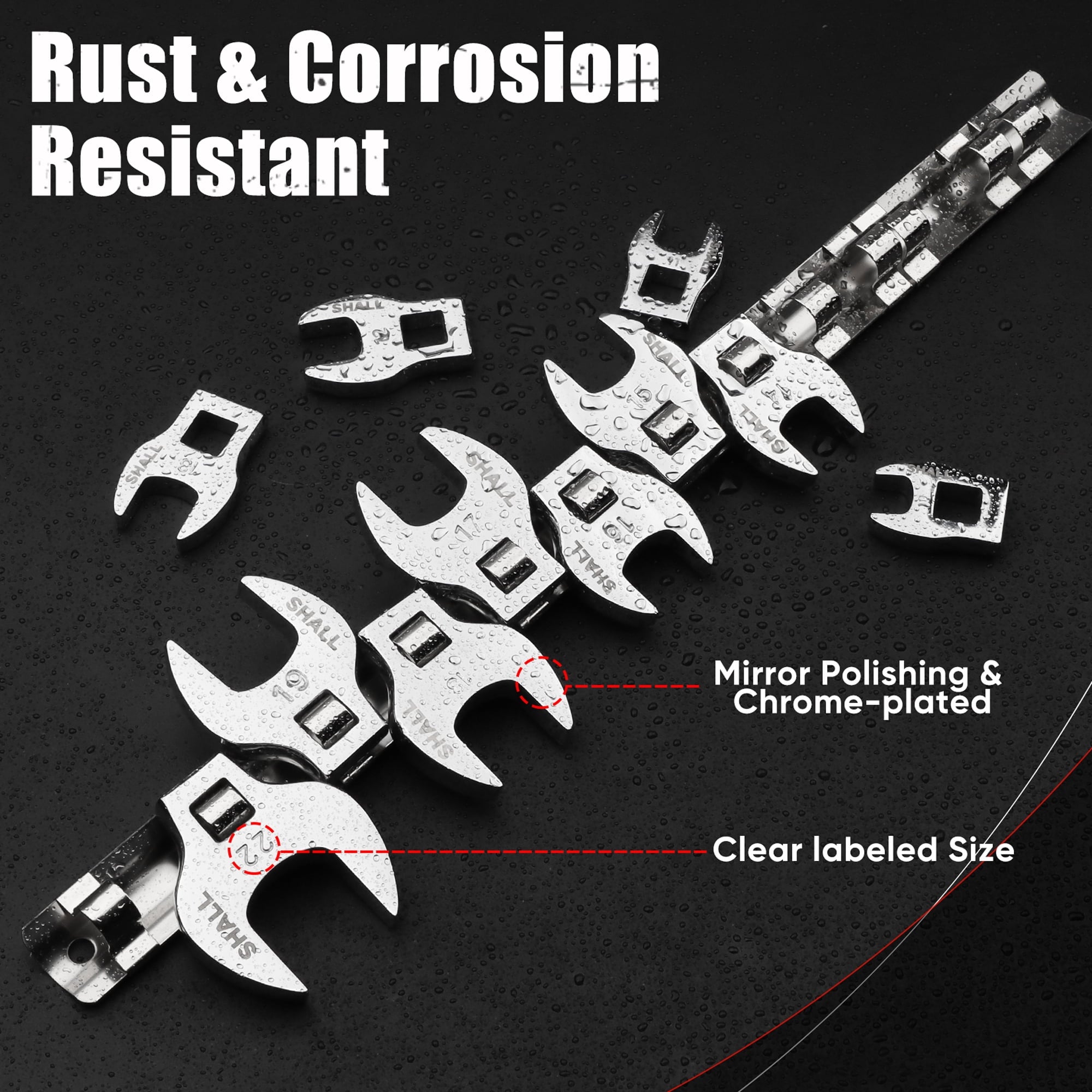 3/8" Crows Foot Wrench Set, 11-Piece Metric Crowfoot Wrench Set with Clip-on Organizer, 10-22mm, Tools for Mechanics,... - Image 3