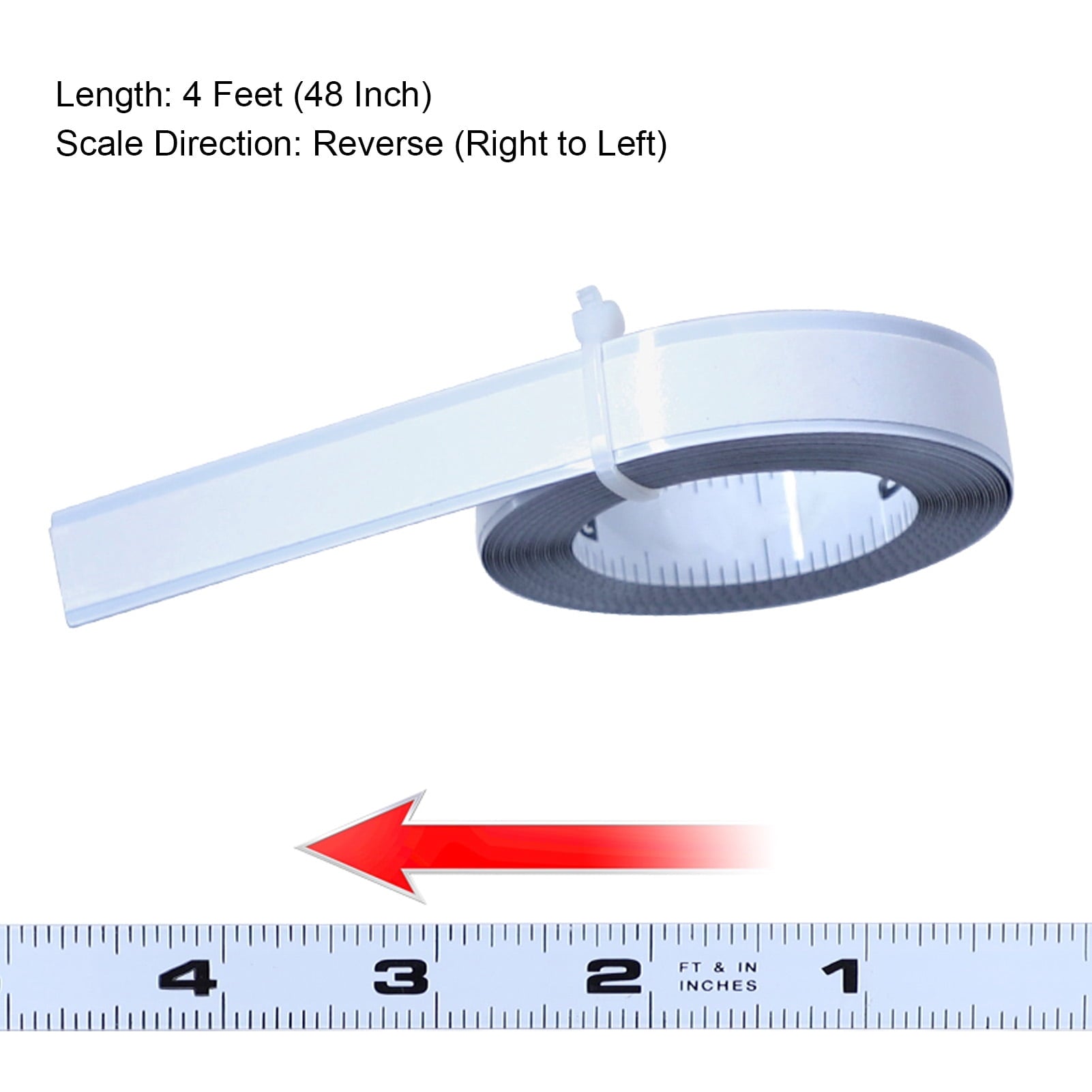 Measure Tape, Cuttable 4ft 48in Carbon Steel Right To Left Adhesive Measuring Tape For Work Bench - Image 3